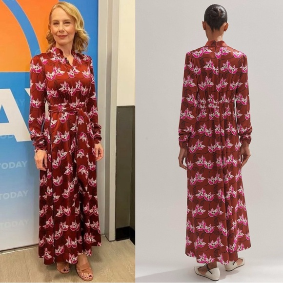 ME+EM Printed Textured Satin Maxi Dress Size 10 Burgundy Waterlily Print - Picture 3 of 12